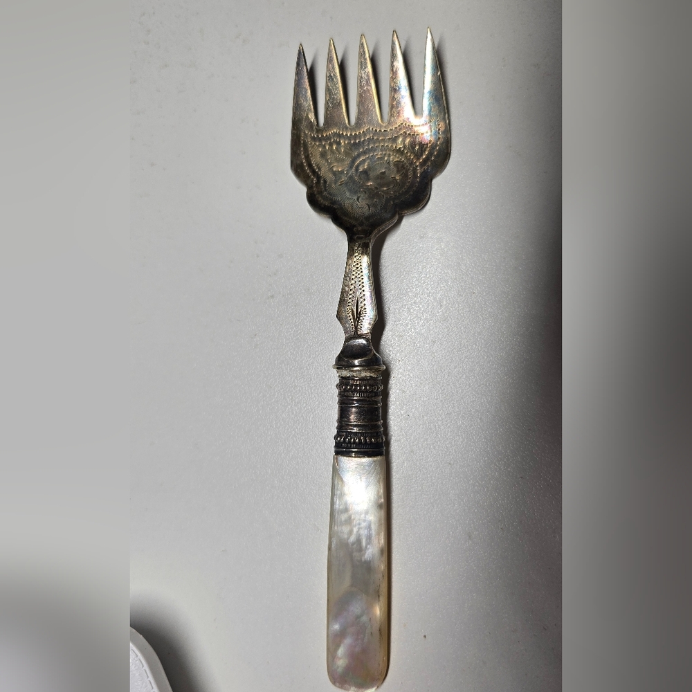 H&F Co. Fish Fork Victorian Vintage Silver Plate Mother Of Pearl Handle